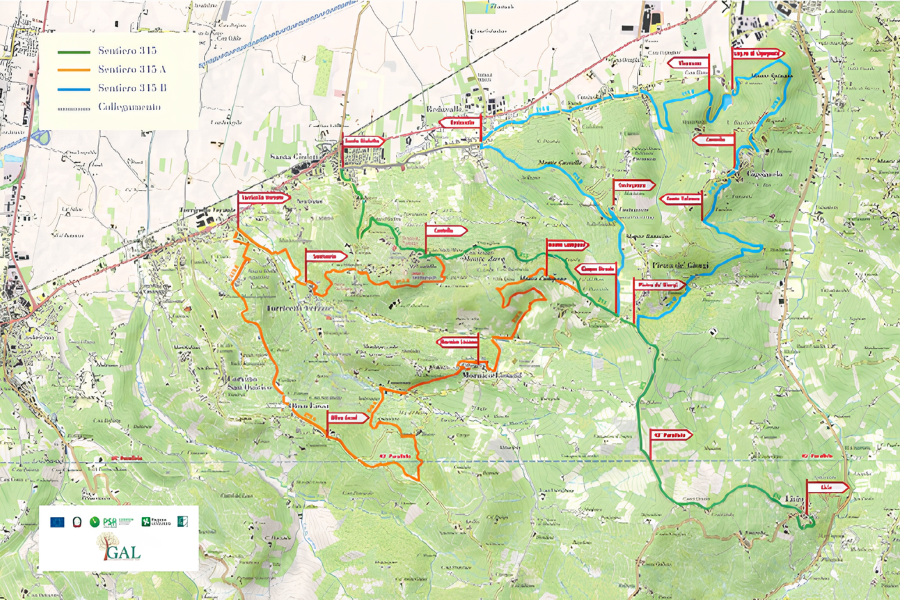mappa sentieri uniti oltrepò Gal